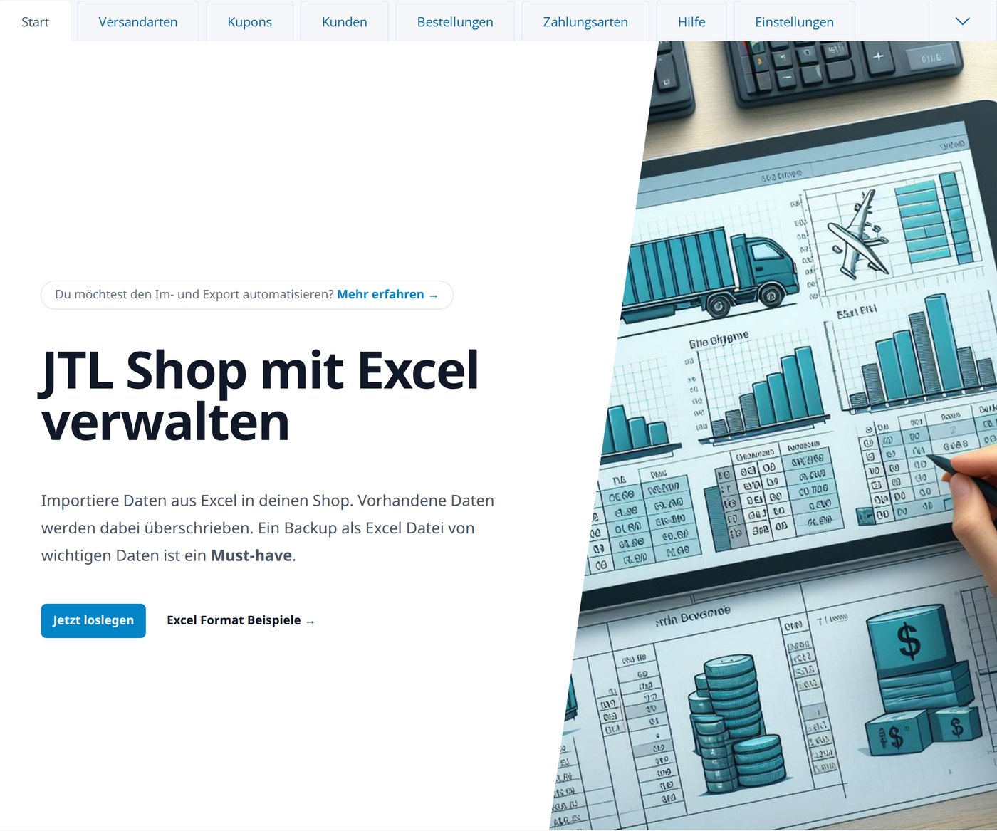 Der Einstieg: Shop-Daten als Excel-Datei exportieren, bearbeiten, zurückspielen.